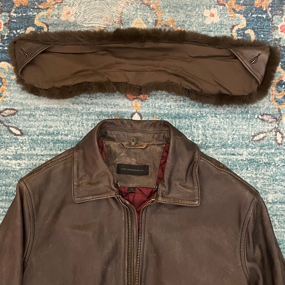 Brown Leather Bomber Jacket - Picture 9 of 11